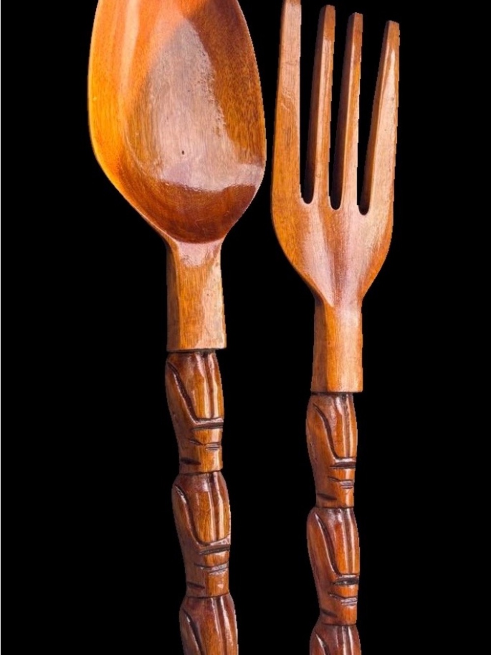 Giant 26" Wooden Spoon and Fork Set - Vintage 70s Tiki Wall Decor